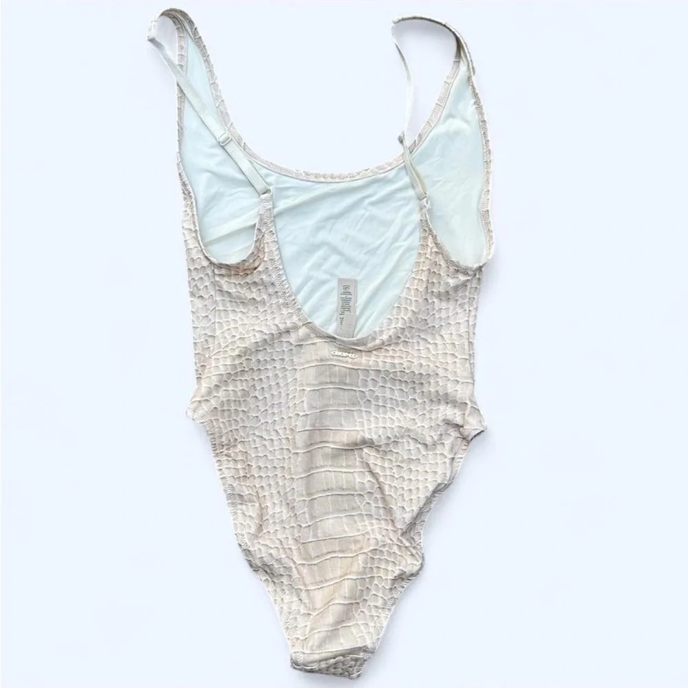 SKIMS Egret Crocodile Print Recycled Swim Scoop Neck One Piece *NWT
